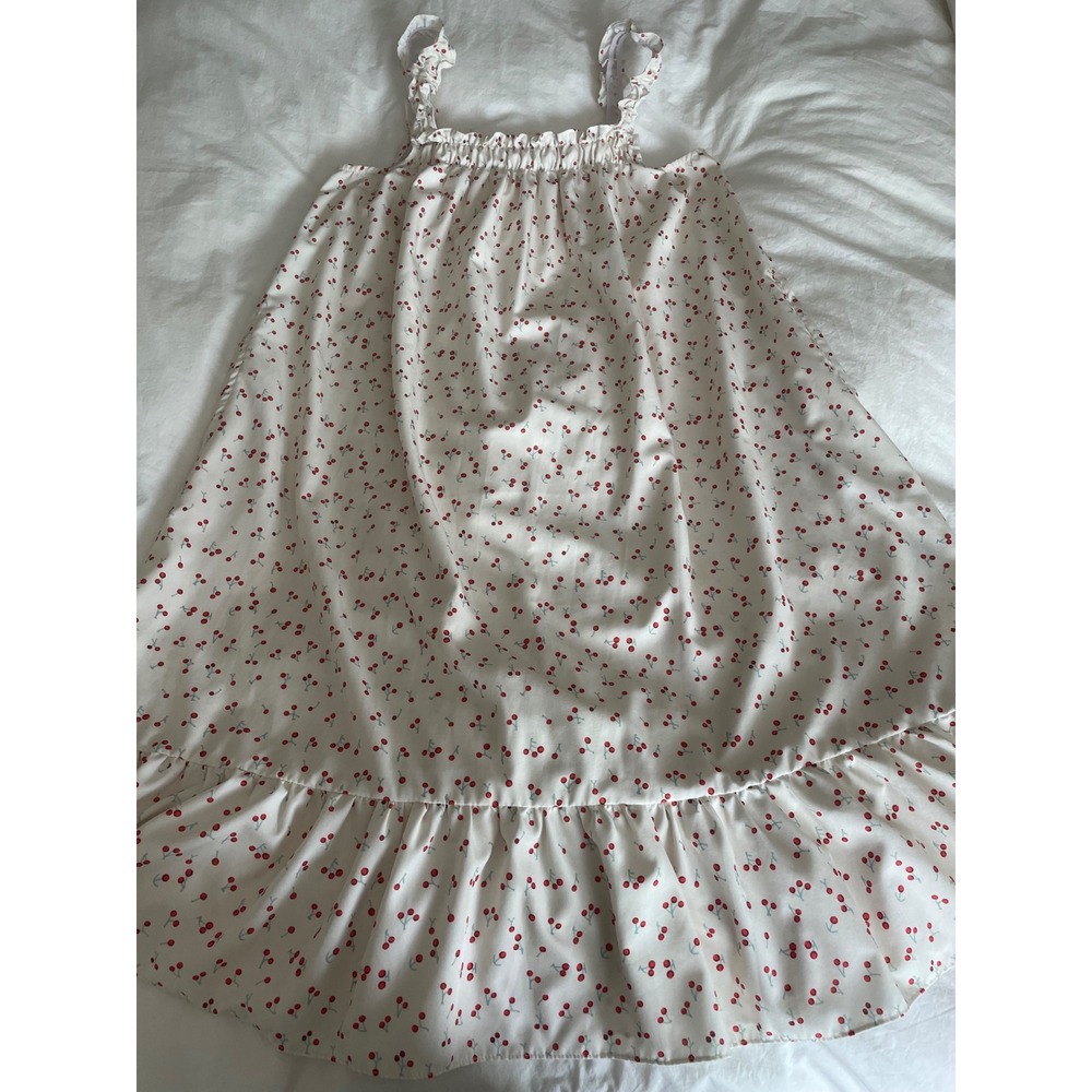 Coquette Cherry Print Ruffle Strap Girly Sleep Lounge Dress MilkMaid-Size L